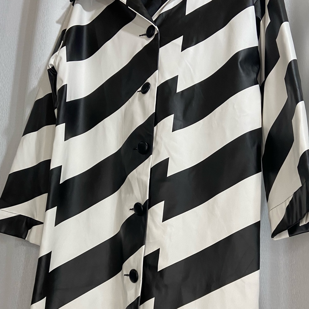 90's Black & White Striped Women's Faux leather Coat